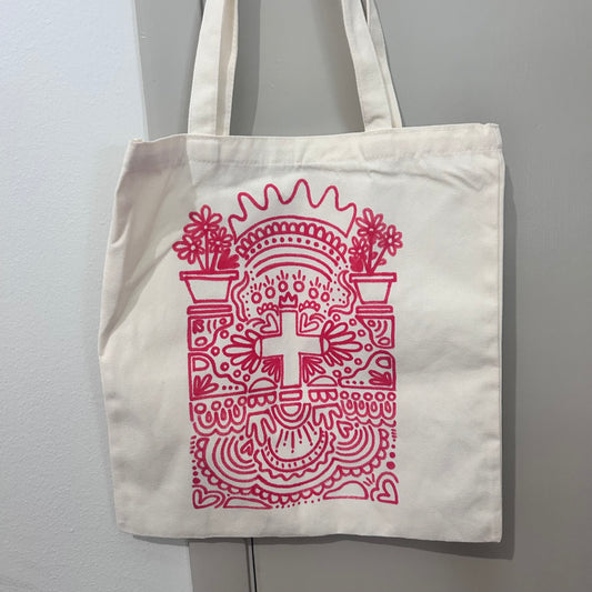 Red Cross Heaven Original Hand-Painted Tote Bag