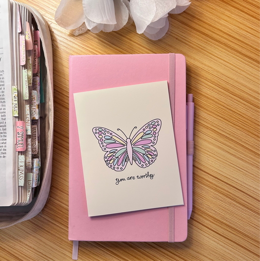 You Are Worthy | Colorful Christian Note card With Butterfly