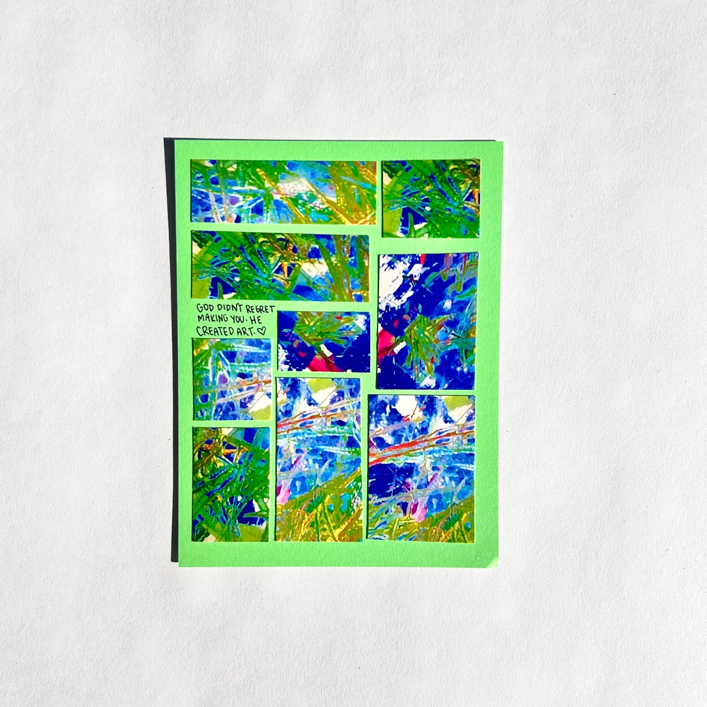 Prophetic Word: God Didn't Make a Mistake with You, He Created Art | Green Notecard with Collage Art
