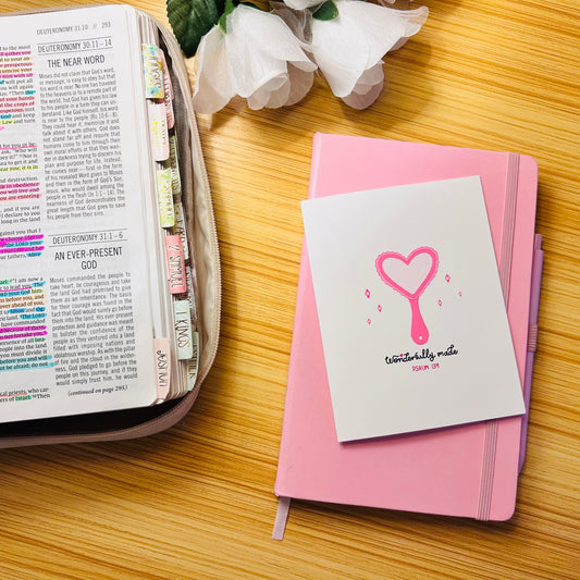 Wonderfully Made | Christian Note Card with Pink Mirror Illustration