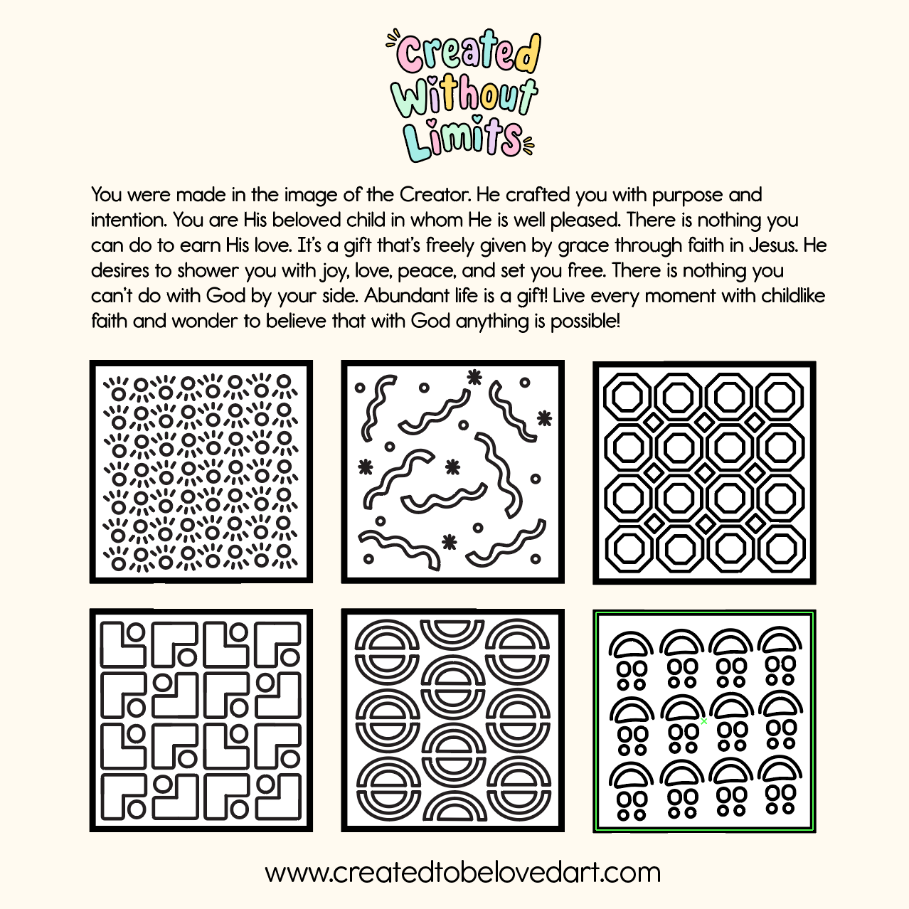 Created Without Limits: An Abstract Patterns Coloring Book Inspired by Childlike Faith & Wonder (Digital Version)